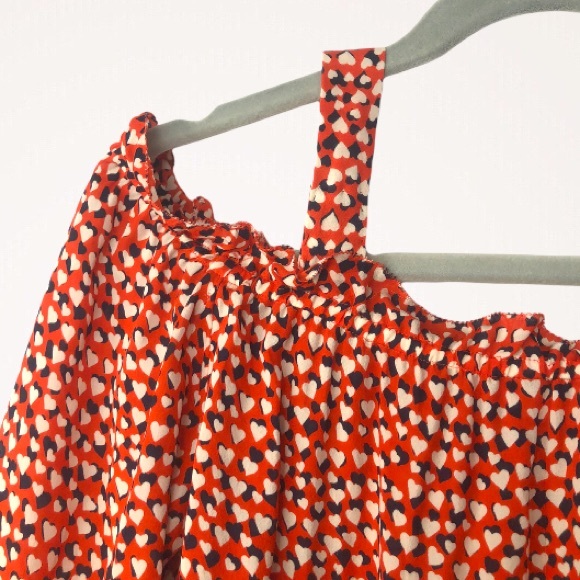 J. Crew Cold Shoulder Silk Top Blouse in Heart Print Rustic Rose Red Size 2 - Picture 7 of 13
